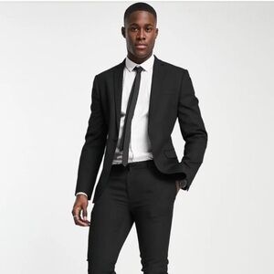 Men's TOPMAN Black Super Skinny Textured Suit Blazer Jacket Single Button 40